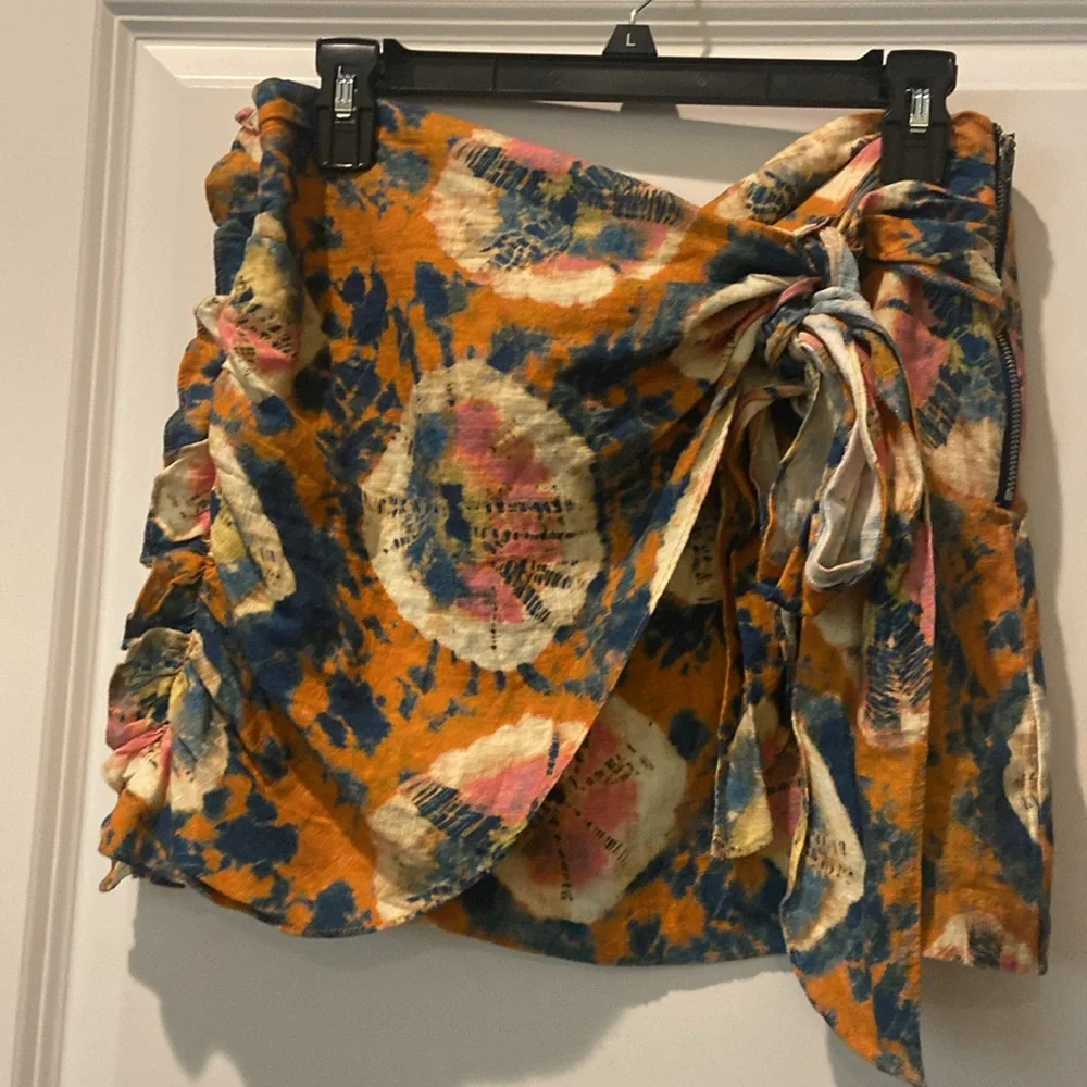 Free People Orange Tie-Waist Floral Wrap Mini Skirt - Picture 4 of 9